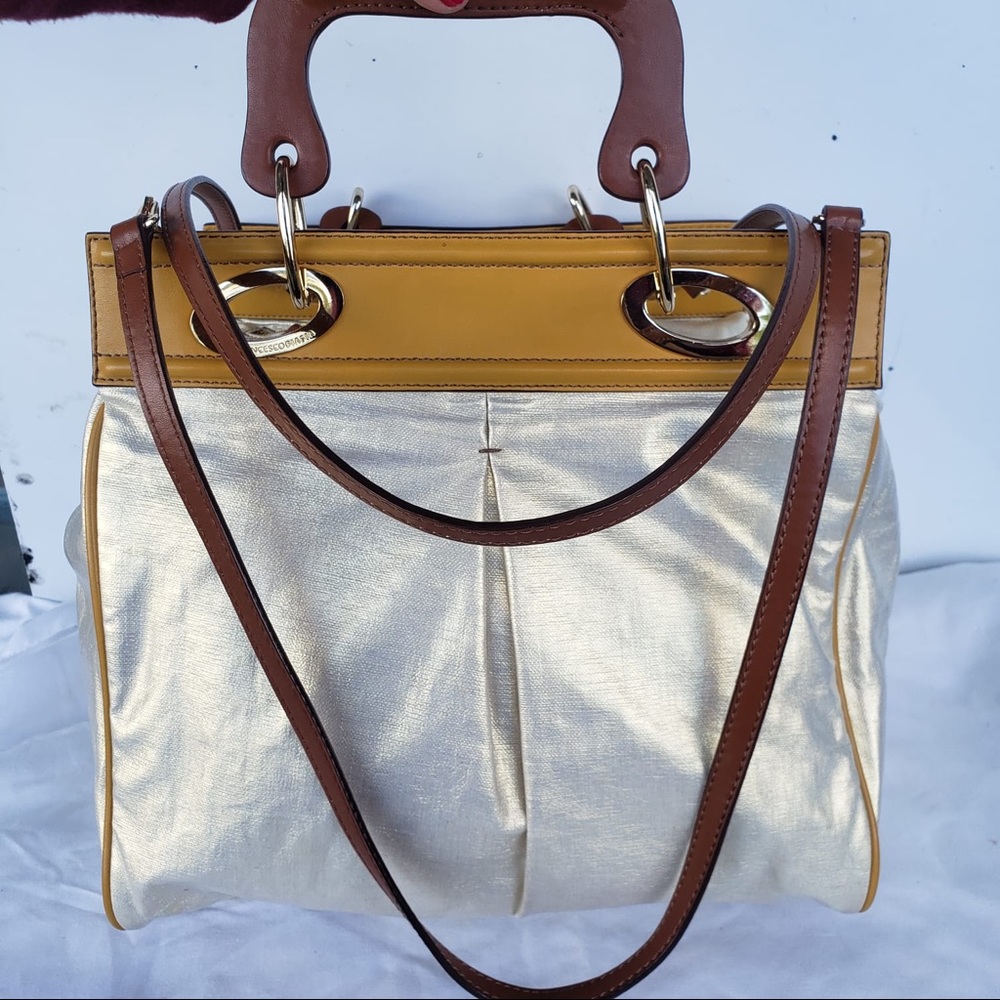 Francesco Biasia Metallic GoldWooden Crossbody Bag